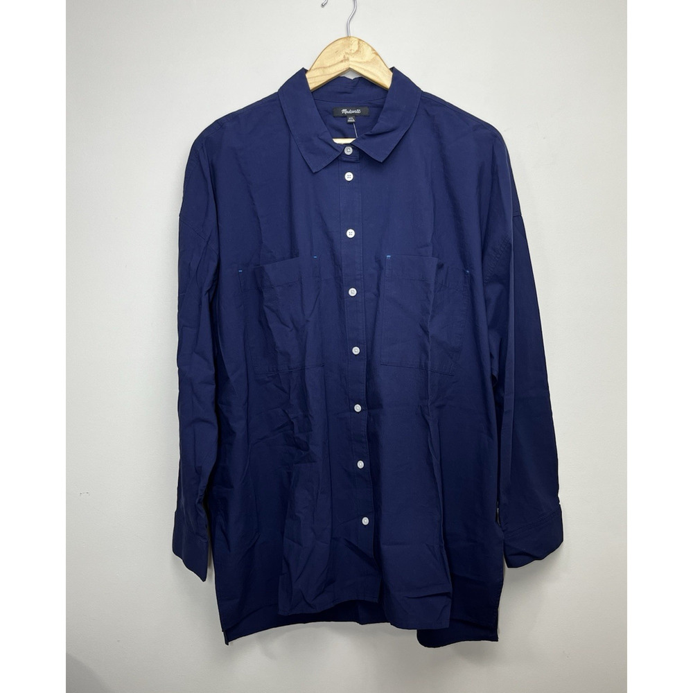 Madewell The Oversized Straight Hem Shirt Womens XXL Blue Signature Poplin